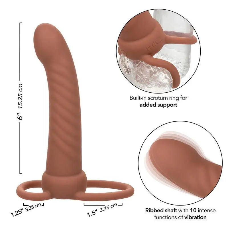 CALEXOTICS - MAXX RIBBED DUAL PENETRATOR 10 VIBRAÇÕES MARROM - Sexshoptuga 