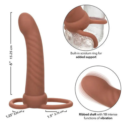 CALEXOTICS - MAXX RIBBED DUAL PENETRATOR 10 VIBRAÇÕES MARROM - Sexshoptuga 