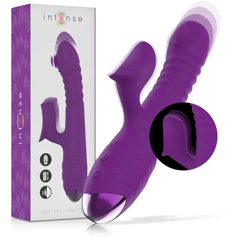 INTENSE - VIBRADOR RECARREGVEL MULTIFUNO IGGY PARA CIMA E PARA BAIXO COM ESTIMULADOR CLITÓRICO ROXO - Sexshoptuga 