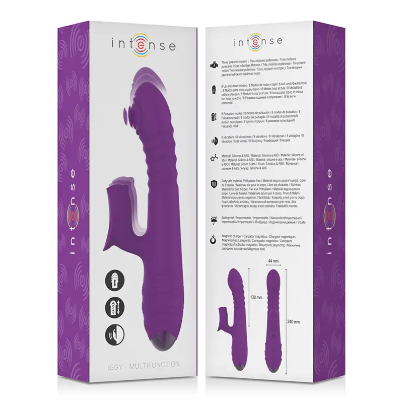 INTENSE - VIBRADOR RECARREGVEL MULTIFUNO IGGY PARA CIMA E PARA BAIXO COM ESTIMULADOR CLITÓRICO ROXO - Sexshoptuga 