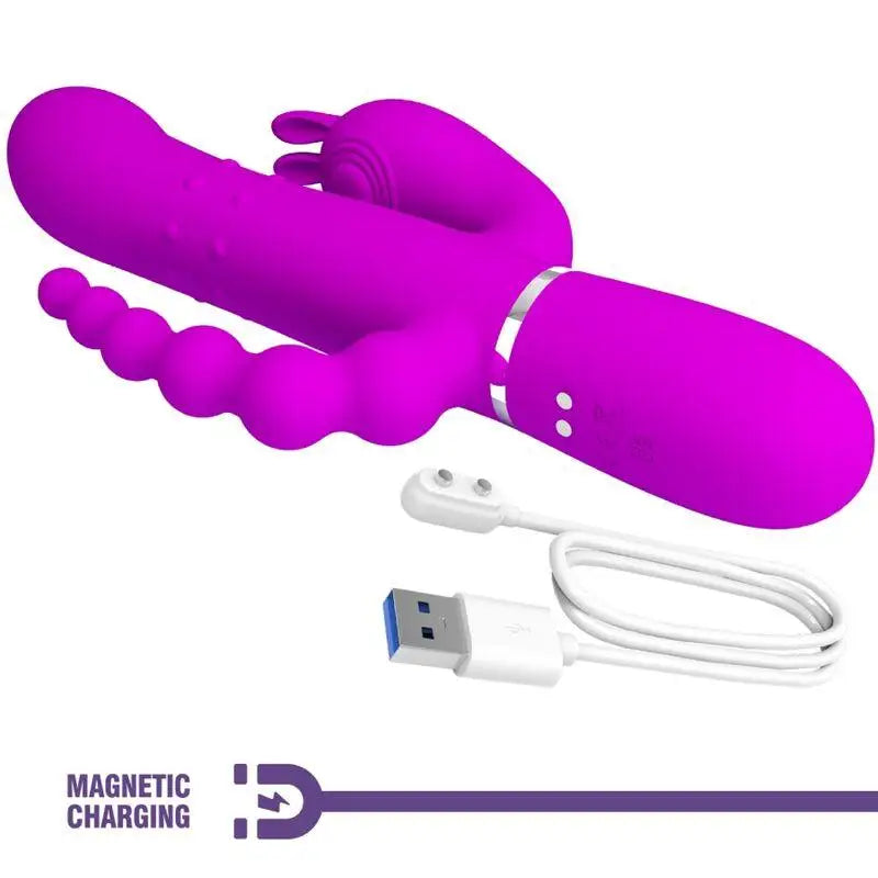 PRETTY LOVE - CAMMY VIBRADOR TRIPLO MULTIFUNCIONAL 4 EM 1 ROSA - Sexshoptuga 