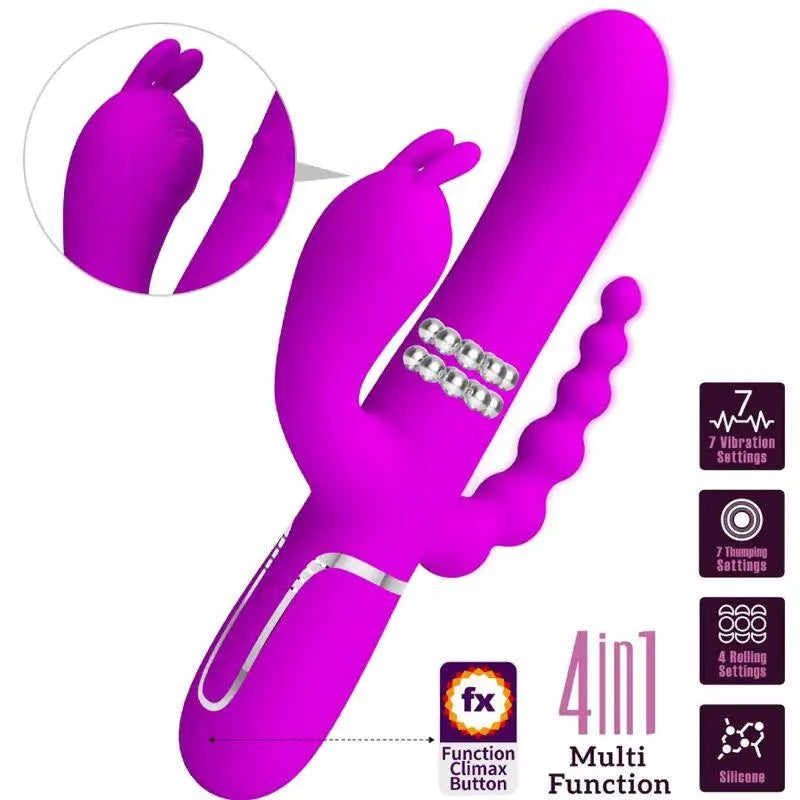 PRETTY LOVE - CAMMY VIBRADOR TRIPLO MULTIFUNCIONAL 4 EM 1 ROSA - Sexshoptuga 