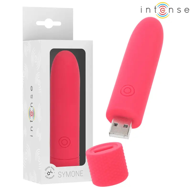 INTENSE - SYMONE USB RECARREGÁVEL VIBRATÓRIA BULLET 8 VIBRAÇÕES VERMELHO 10 X 2,2 CM - Sexshoptuga 